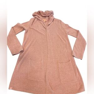 Barefoot Dreams Open Front draped Cardigan w hood, Dark Peach color Womens Med